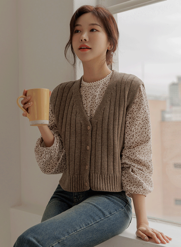韓國羊毛混紡羅紋針織背心