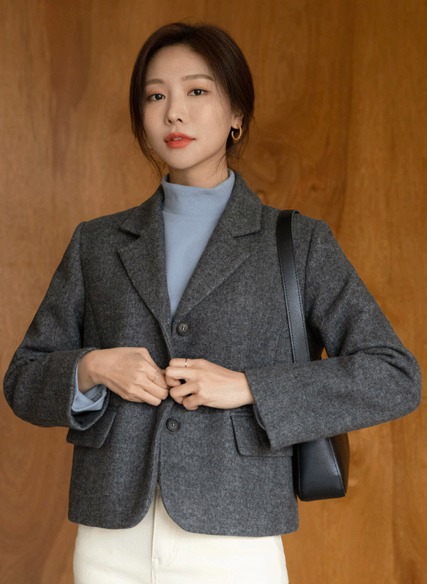 韓國絎縫內裡微短版西裝外套