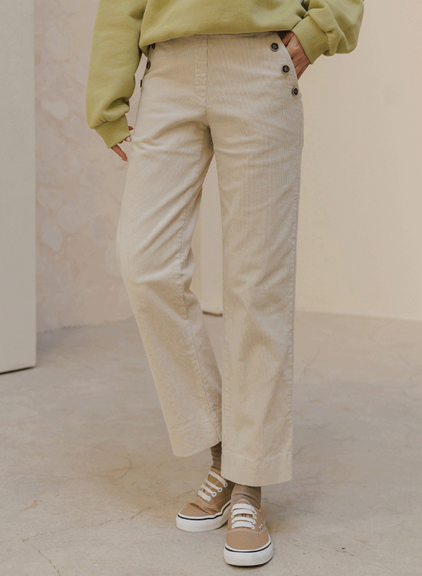 韓國前側鈕釦裝飾燈芯絨直筒褲