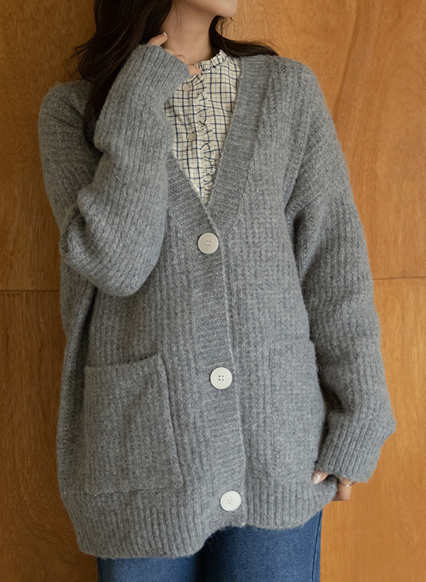 韓國羊毛混紡羅紋針織外套