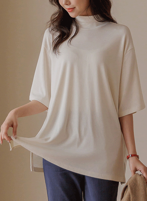 韓國中高領內刷毛短袖T恤