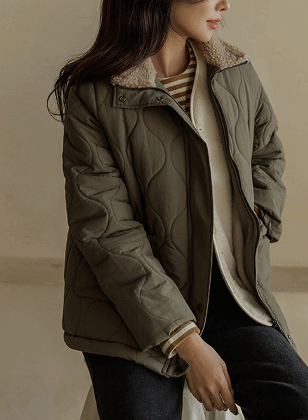 韓國拉鍊絎縫保暖外套