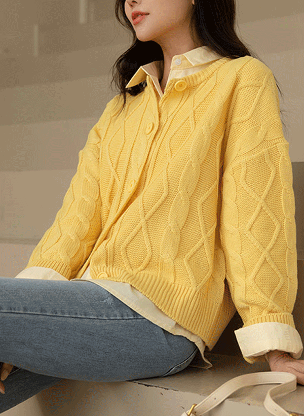 韓國麻花紋同色排釦針織外套