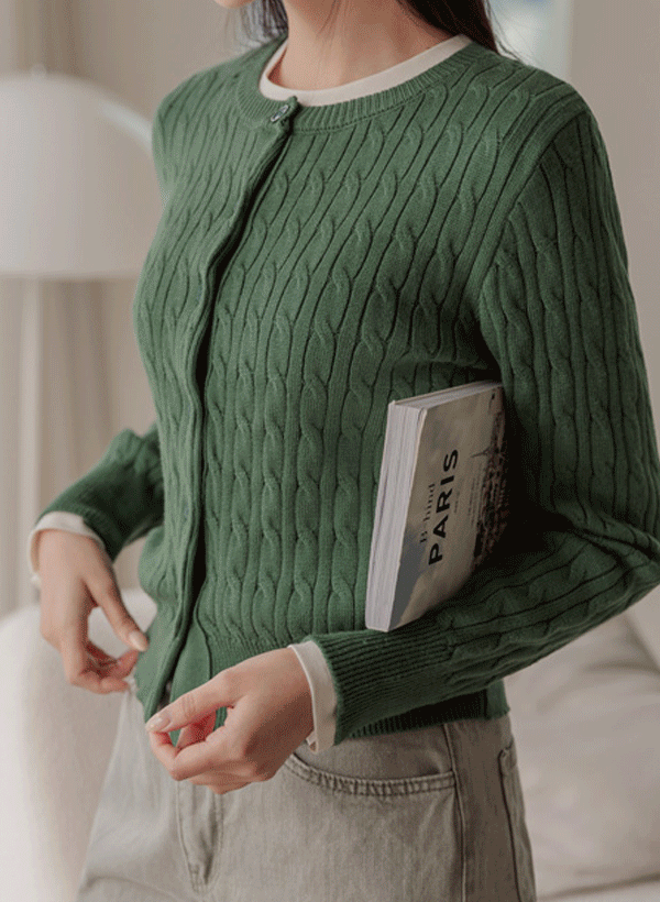 韓國圓領麻花紋排釦針織外套