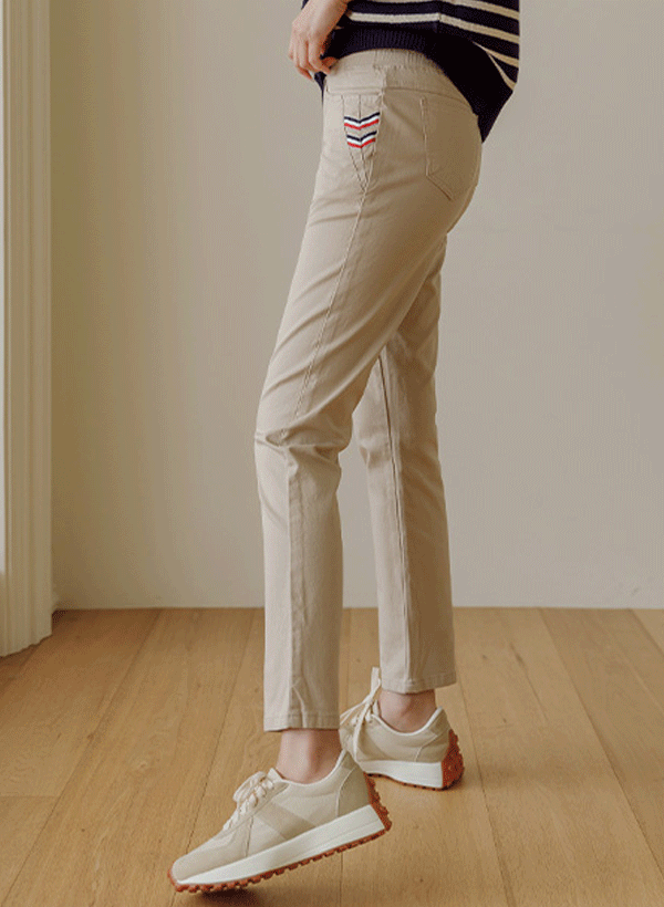 韓國線條裝飾口袋直筒褲