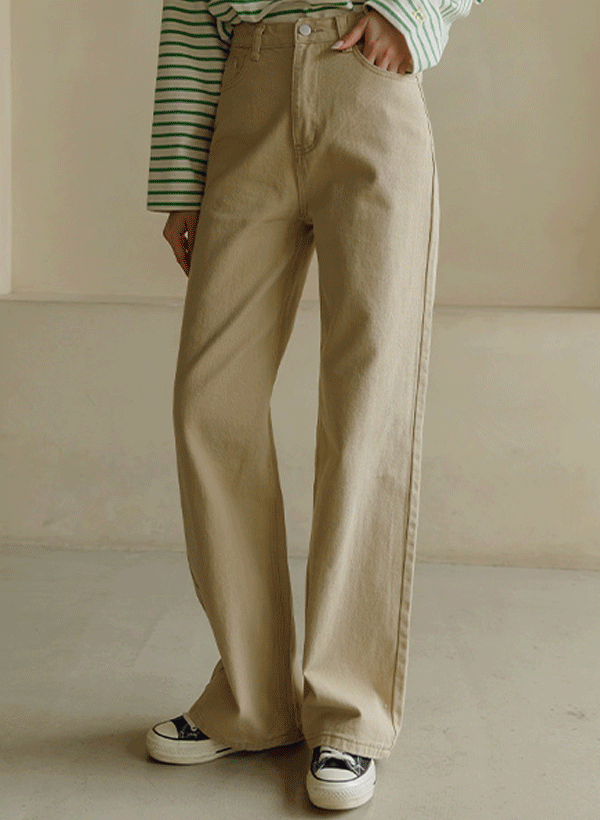 韓國純色棉質直筒褲