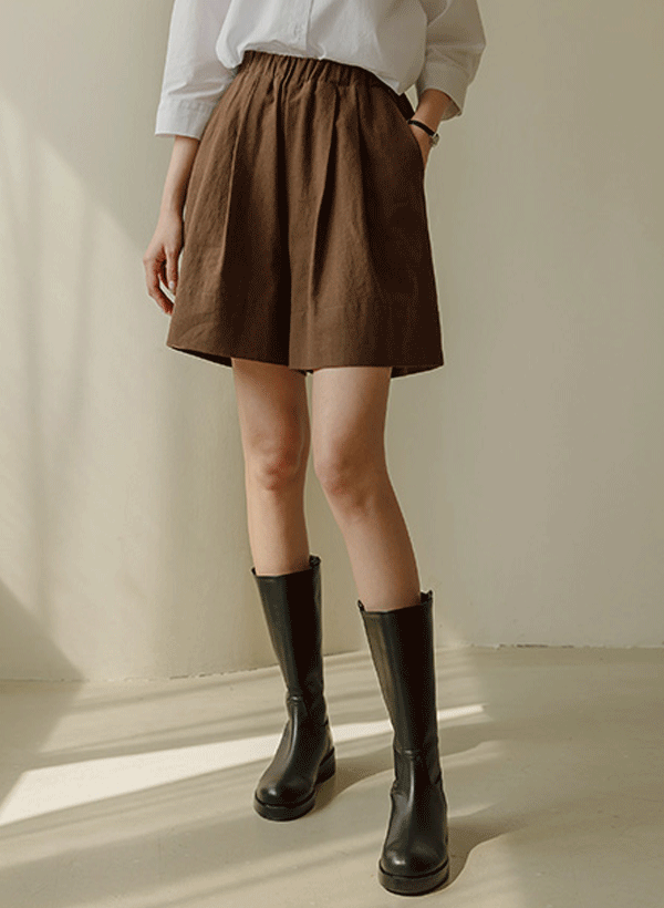 韓國亞麻混紡壓褶褲裙