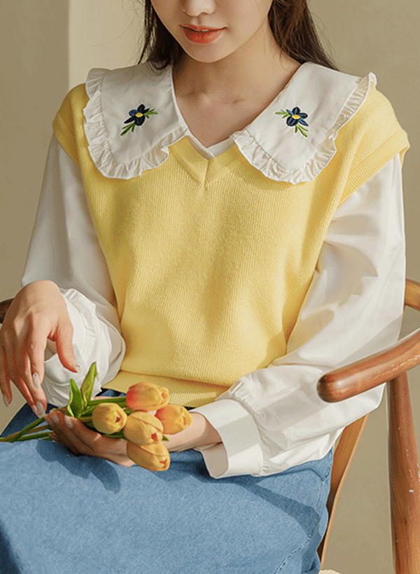 韓國純色寬鬆針織背心