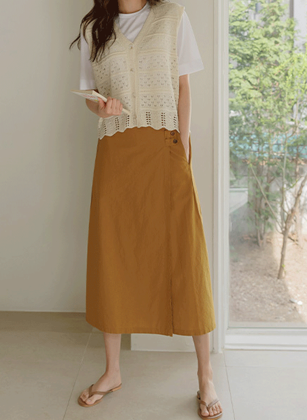 韓國雙釦帶層疊棉質褲裙