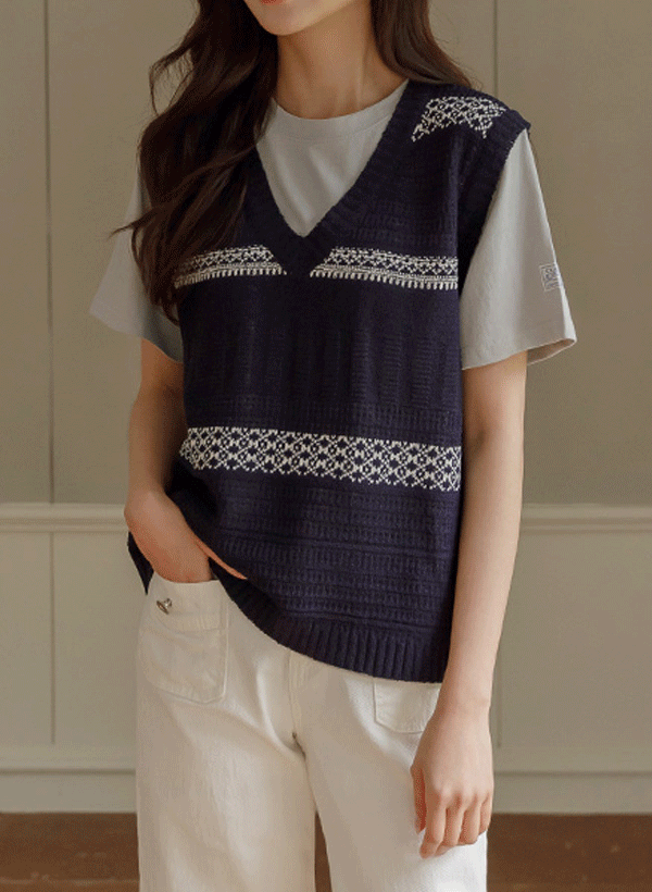 韓國條紋圈圈紗針織背心