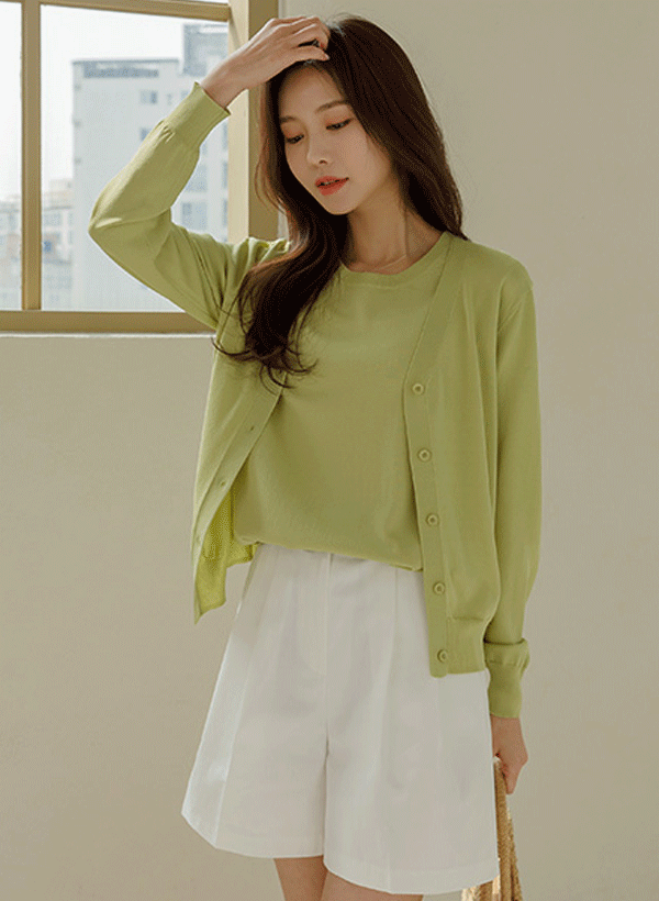 韓國排釦針織外套短袖針織上衣套裝
