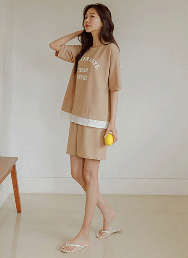 韓國五分袖T恤純色短褲套裝