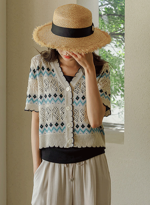 韓國短袖鏤空編織針織外套