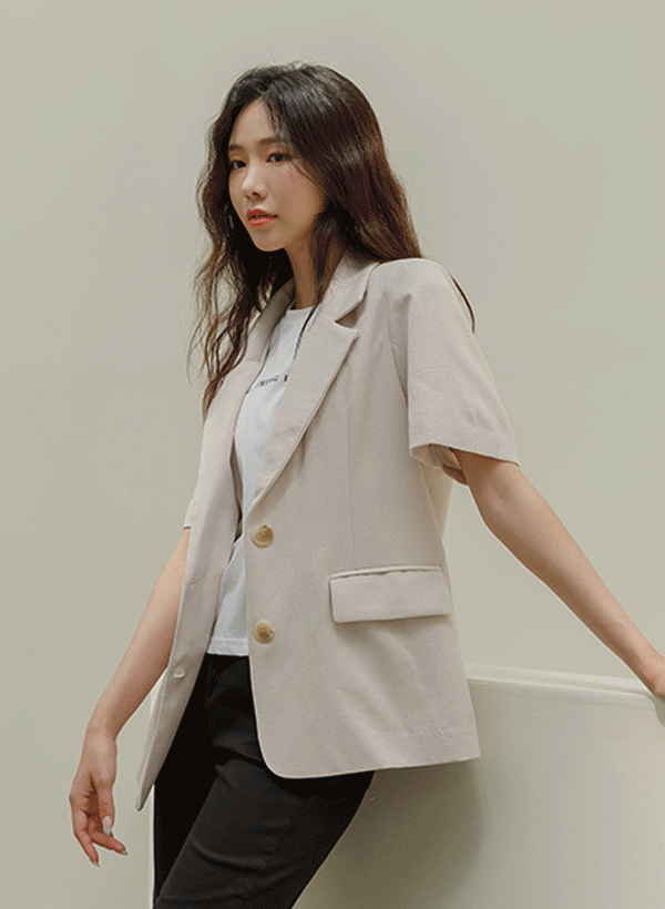 韓國純色單排釦西裝外套