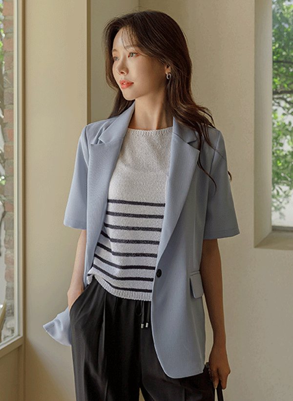 韓國短袖單釦西裝外套
