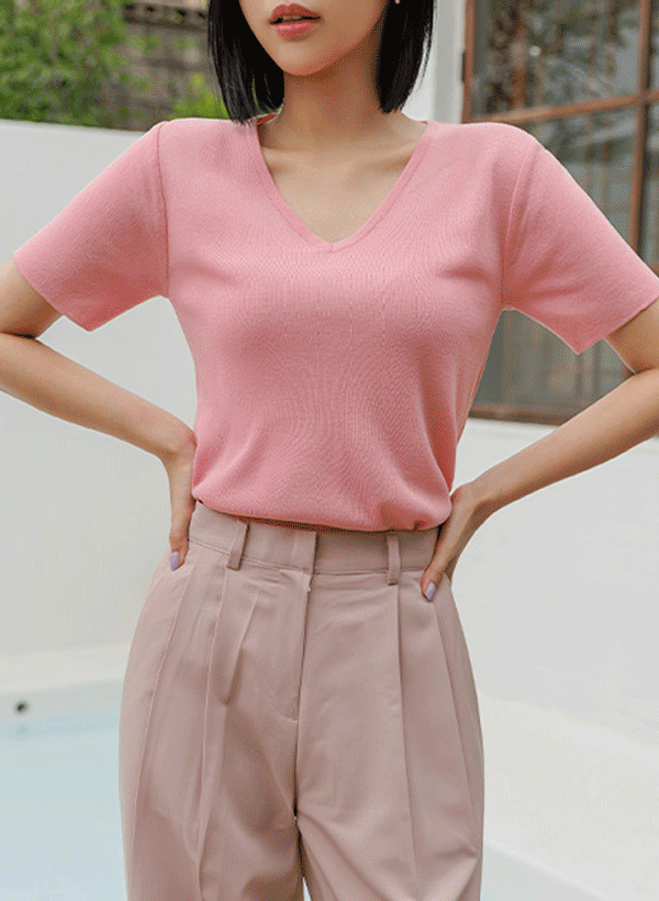 韓國[1+1]短袖純色針織上衣