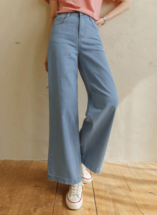 韓國舒適鬆緊腰寬版牛仔褲