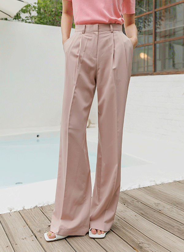 韓國壓褶寬版純色西裝褲